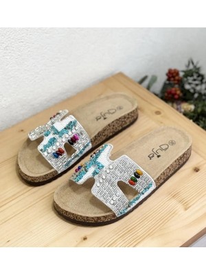 Bags Shoes Guja 25Y102-6 Kadın Taşlı Mantar Taban Terlik