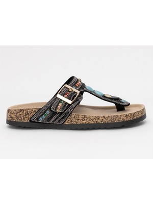 Bags Shoes Guja 25y102-7 Kadın Mantar Taban Parmak Arası Taşlı Terlik