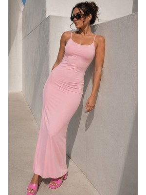 Madmext Pembe Uzun Asklı Basic Elbise MG1852