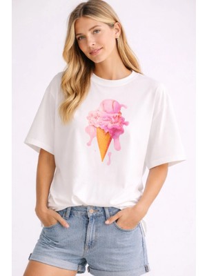 Premium Oversize %100 Pamuk Unisex Baskılı Tişört Drippy Pink