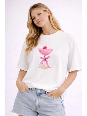 Premium Oversize %100 Pamuk Unisex Baskılı Tişört Cherry Cheers