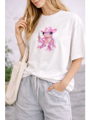 Premium Oversize %100 Pamuk Unisex Baskılı Tişört Cowgirl Glow