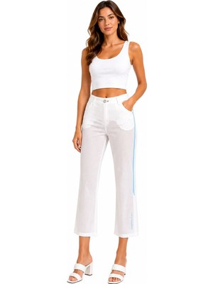 Neden Tekstil Kadın Regular Fit Paça Beyaz Pantolon