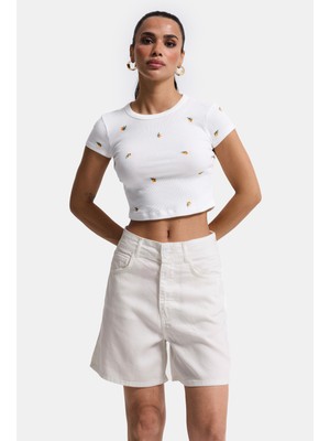 It's Basic Kadın Kırık Beyaz 7s6-101 Mom Relax Denim Şort