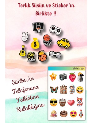 Birikiyedi 10'lu Set Jibbitz Terlik Süsü Pota,yes,dolar,dambıl,top Temalı