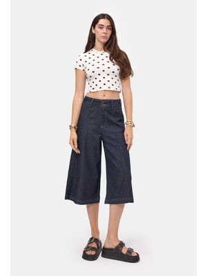 It's Basic Kadın İndigo Selvedge 7w6-50 Maxi Denim Bermuda Jort