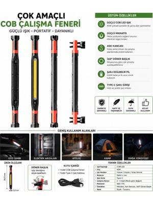 İlk El Grup 40W Cob LED Şarjlı Çalışma Lambası Mıknatıslı Askılı Type-C GS2080 Iegtgrs-34