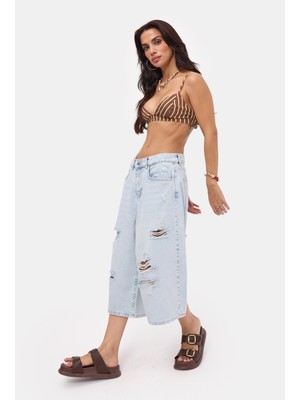 It's Basic Kadın Ice 12s6-3 Süper Baggy Fit Bermuda Denim Jort