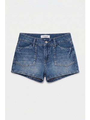 It's Basic Kadın Mavi T-2s6-4 Drop Detaylı Mini Özel Tasarım Denim Şort