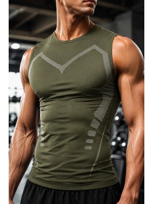 Ghassy Co. Erkek Fitness Hızlı Kuruma Nefes Alabilen Çapraz Daraltma Tipi Kolsuz Spor T-Shirt