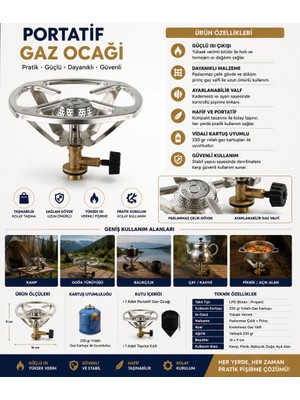 Zenviaa Kamp Ocağı Seti - Portatif Vidalı Gazlı Kamp Ocağı + 230 gr Kartuş Tüp Zenviaaggg
