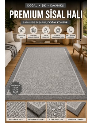 Beyome Sisal Plus Hasır Dokuma Halı | Kaymaz Taban | Makinede Yıkanabilir | Balkon, Teras, Hol, Mutfak ve Salon Için