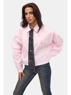 It's Basic Kadın Pembe Oversize Özel Tasarım Gömlek