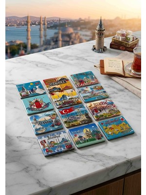 Wolawood İstanbul Temalı 12'li Toptan Magnet Buzdolabı Süsü Hediyelik Hatıra Seti Canlı Renkler Kaliteli Takım, Turistik Souvenir Koleksiyonu Yerli ve Yabancı Misafirlere Özel Hediye