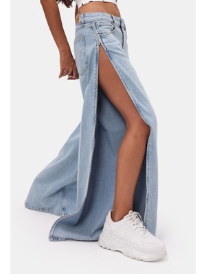 It's Basic Kadın Kot Rengi 4s6-3 Low Rise Barrel Fit Özel Tasarım Denim Jean