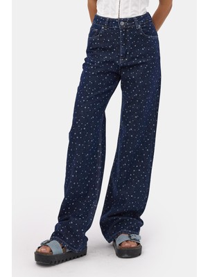 It's Basic Kadın Mavi 1w6-7 Wide Leg Puantiyeli Denim Jean