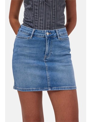 It's Basic Kadın Mavi 2s6-4 Straight Mini Esnek Kumaş Denim Etek