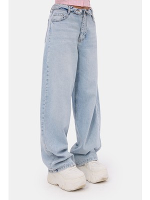 It's Basic Kadın 4s6-3 Straight Fit Kemer Detaylı Özel Tasarım Denim Jean