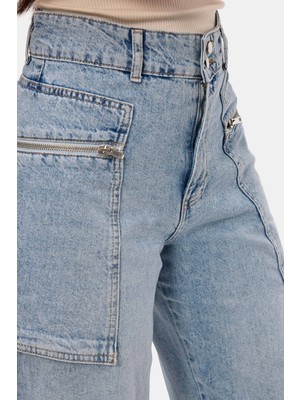 It's Basic Kadın Kot Rengi 4s6-3 Relax Kargo Fit Denim Jean