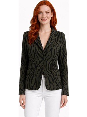 Neden Tekstil Kadın Siyah Desenli Regular Fit Blazer Ceket