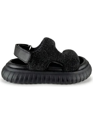 Marco Kids Taşlı Kız Çocuk Sandalet Siyah
