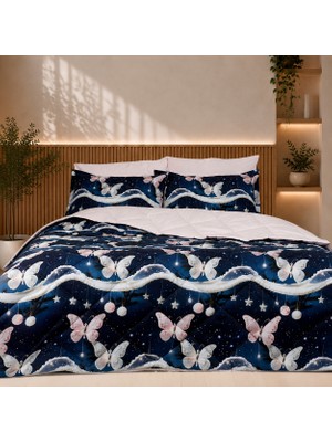 MİYU Starlight Butterfly Luxe | Çift Kişilik Kelebek Desenli Premium Uyku Seti | Çeyiz Seti | Lastikli Çarşaflı | %100 Pamuk ✨