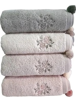 Pupilla Penye Nakışlı 4'Lü Paket El-Yüz Havlu 50*90 Sıla Ponpon