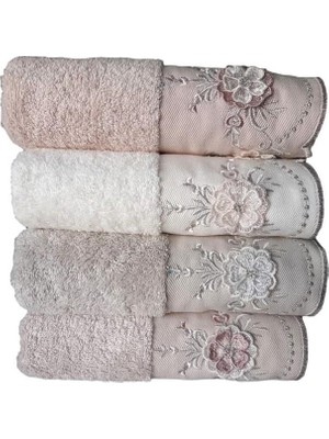 Pupilla Bambu Nakışlı Lena Gül El-Yüz Havlu 50X90CM 4 Lü  Paket