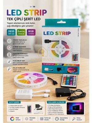 Kalemhane 5 Metre Tek Çip Şerit LED Kumandalı Adaptörlü