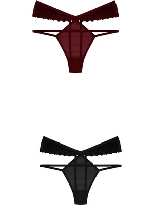 Dominant Dantelli Çapraz Bantlı Tanga 2'li Paket- S-M Uyumlu Standart Beden