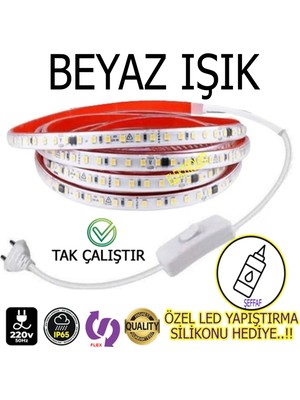 Elektroled Market 220V YENİ NESİL LED TAK ÇALIŞTIR,FİŞLİ VE ANAHTARLI<<BEYAZ IŞIK 3 METRE>>YÜKSEK IŞIK GÜCÜ