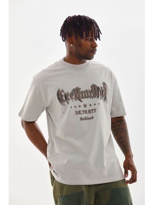 Vexor Erkek Baskılı T-Shirt Kısa Kol Bisiklet Yaka Rahat Kalıp Tişört - Gri