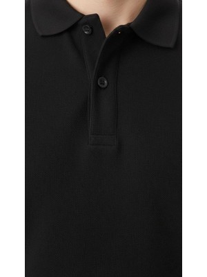 Vexor Erkek Polo Yaka Düğmeli Pike Kumaş Tişört Regular Fit Kısa Kol T-Shirt - Siyah