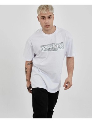 Vexor Erkek Kısa Kol Yazlık Tişört Bisiklet Yaka Baskılı Oversize T-Shirt -  Beyaz