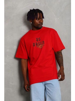 Vexor Erkek Baskılı T-Shirt Kısa Kol Bisiklet Yaka Regular Fit Tişört - Kırmızı
