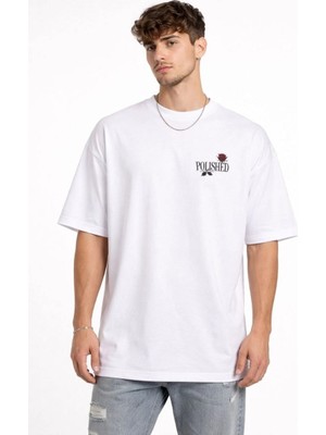 Vexor Erkek Kısa Kol Yazlık Tişört Bisiklet Yaka Baskılı Oversize T-Shirt - Beyaz