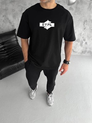 Vexor Erkek Kısa Kol Yazlık Tişört Bisiklet Yaka Baskılı Oversize T-Shirt - Siyah