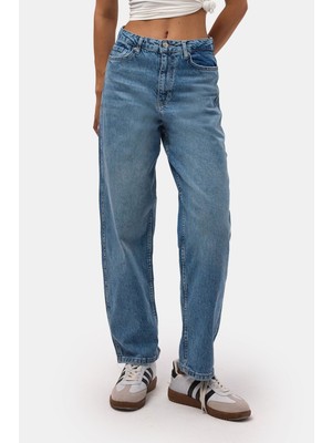 It's Basic Kadın Mavi 4s6-4 Relax Fit Esnek Kumaş Denim Jean