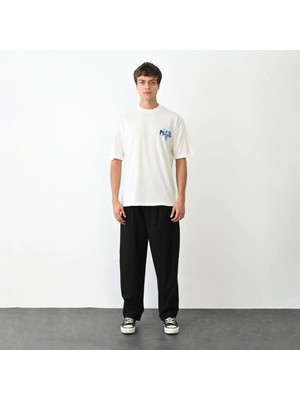 Vexor Erkek Baskılı T-Shirt Kısa Kol Bisiklet Yaka Regular Fit Rahat Kalıp Günlük Tişört - Beyaz