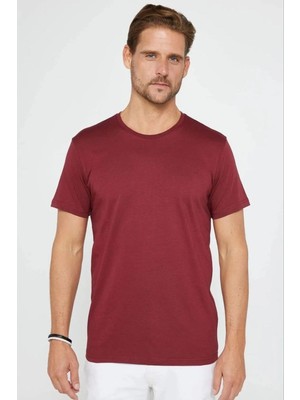 Vexor Erkek Düz Bisiklet Yaka Tişört Kısa Kol Yazlık T-Shirt -  Bordo