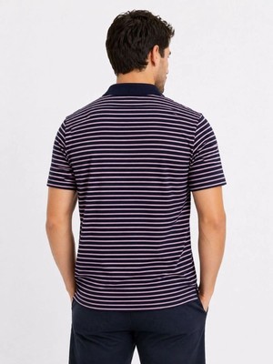 Vexor Erkek Pike Kumaş Gül Kurusu Çizgili Polo Yaka Tişört Kısa Kol T-Shirt - Siyah