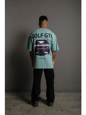 Vexor Erkek Oversize Tişört Golf Gtı Retro Araba Baskılı T-Shirt - Mint Yeşili
