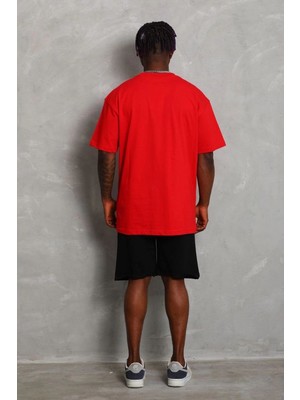 Vexor Erkek Düz Yazlık Kısa Kol Tişört Bisiklet Yaka Oversize T-Shirt - Kırmızı
