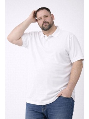 Vexor Erkek Polo Yaka Düğmeli Tişört Pike Kumaş Battal Beden Kısa Kol T-Shirt - Beyaz