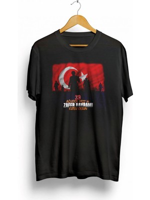 Vexor 30 Ağustos Zafer Bayramı Atatürk Baskılı Oversize Bisiklet Yaka T-Shirt - Siyah