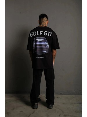 Vexor Erkek Oversize Tişört Golf Gtı Retro Araba Baskılı T-Shirt - Siyah