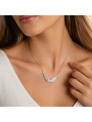 Afrodit Silver 925 Ayar Gümüş Zirkon Taşlı Melek Kanadı Tasarım Kadın Kolye