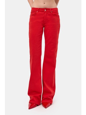 It's Basic Kadın Kırmızı 6s6-19 Mid Rise Flare Fit Denim Jean