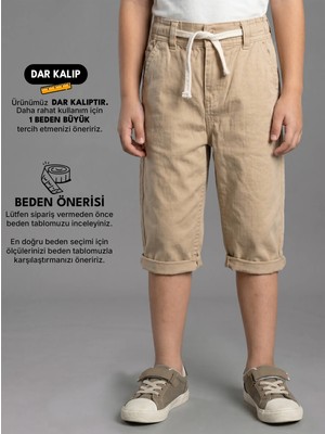 Robin Kids Erkek Çocuk Krem Gabardin Lastikli Kapri Pantolon