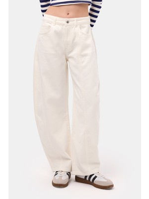 It's Basic Kadın Kırık Beyaz 7s6-101 Barrel Fit %100 Koton Bol Kesim Denim Jean